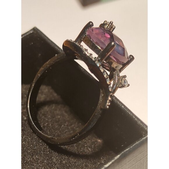 Italian Women's Size 8 Black Rhodium Plated Ring Amethyst & CZ  New with box - Picture 8 of 9